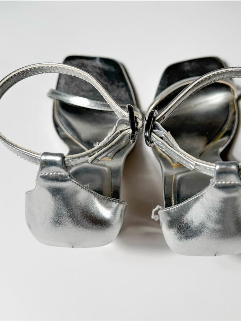 Zara Metallic Silver Ankle-Strap Square-Toe Sandals - Picture 4 of 5